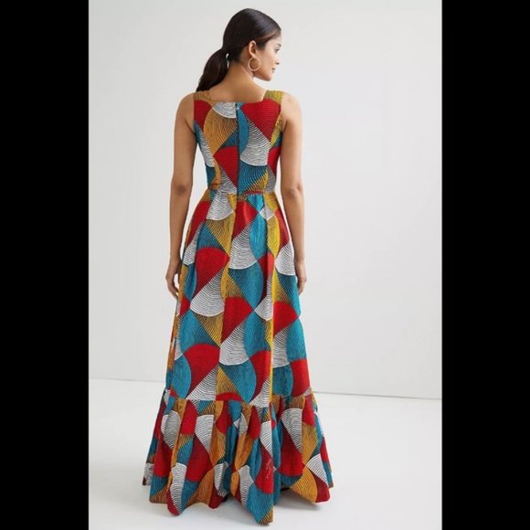 Anthro SIKA Geometric Tiered Maxi Dress Blue 4 - Picture 5 of 7